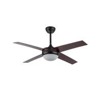 Brightium Ventilador DC con 4 aspas, acabado marrón rústico, control remoto, temporizador, ideal para refrescar espacios y mejorar la circulación del aire.