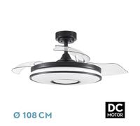 Brightium Ventilador DC Dani 72W, 7200lm, color negro. Con 3 aspas y 6 velocidades, ofrece luz regulable 3000-4000-6000K. Control remoto, memoria y temporizador de 24 horas para tu comodidad.