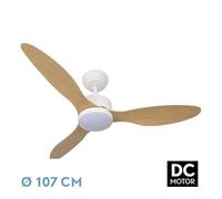 Brightium Ventilador DC Serpa 24W Blanco, con 3 aspas ideal para cualquier espacio. Ofrece 2424 lm y luz ajustable en 3000-4000-6500K. Incluye control remoto, regulador de intensidad y temporizador.