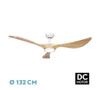 Brightium Ventilador DC Viana 18W blanco/haya, 3 aspas y diseño moderno. Ofrece luz regulable (2250lm) y temperaturas de color (3000K, 4000K, 6000K). Viene con control remoto, temporizador y memoria.