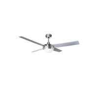 Brightium Ventilador de techo DC cromado con lámpara LED, 4 aspas de 132 cm, ideal para refrigeración y ambientación en espacios interiores.