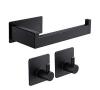 BrightOn Juego de soportes de papel higiénico negro mate con 2 ganchos de pared, accesorios de baño sin taladro, acero inoxidable de alta calidad, adhesivo 3M fuerte, soporte minimalista moderno para