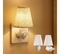 BrightWish 2 unidades Luz Nocturna Vintage para Enchufe, Luz LED con Pantalla de Lino, Interruptor y Bombilla E12 Intercambiable, 2200K 1W para Dormitorio, Habitación Infantil y Pasillo