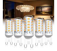BrightWish bombillas LED G9 blanco cálido 2200K luz ámbar, 4W 300 lm equivalentes a halógena de 40W, no regulables, bombillas cápsula de bajo consumo para lámparas de araña, mesa y pie, paquete de 5