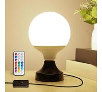 BrightWish Lámpara de Mesa Pequeña E27 con Interruptor, Lámpara de Escritorio Industrial con Bombilla LED Globo, RGB Regulable con Mando a Distancia, 5 Niveles de Brillo para Dormitorio y Salón