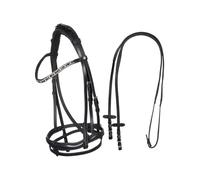 Briglia inglese in cuoio con strass bicolore su frontalino Equestro