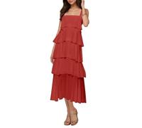 BRIGOW BY119 - Vestido de gasa escalonado con cuello cuadrado, tirantes anchos, sin mangas, formal, para mujer, rosso, 54