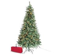 Brigros - Árbol de Navidad Artificial Efecto Realista de PVC ignífugo, árbol de Navidad frondoso con Agujas de Pino Gruesas y Ramas de Gancho, con Bolsa y Base de Metal (LED, 210 cm)