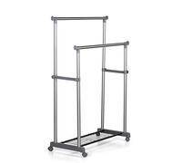 Brigros - Cesto para la ropa con doble barra de acero inoxidable con ruedas, perchero con ruedas, carrito para colgar ropa con ruedas, 90 x 42 x 148 cm