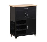 Brigros WeHome - Carro de Cocina de Madera FEBE, aparador Blanco 67 x 36 x 87 cm con 1 cajón, 3 Puertas, 3 estantes botellero, Mueble de Cocina con Ruedas y Tablero de Madera Roble (Negro)