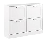 Brigros Wehome - Zapatero Blanco de 4 Puertas, Mueble de Entrada o baño, estantería Ahorra Espacio en Lengo MDF con Asas cromadas, Zapatero 105 x 24 x 82 cm, Zapatero Modular Horizontal