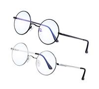 Brigtlaiff Gafas redondas de bloqueo de luz azul para hombres y mujeres, lentes de TV para juegos de computadora, antifatiga ocular con marco de metal, D. Negro+plata (paquete de 2), Conventional