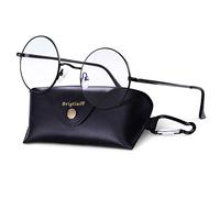 Brigtlaiff Gafas redondas de bloqueo de luz azul para hombres y mujeres, lentes de TV para juegos de computadora, antifatiga ocular con marco de metal, A. Marco negro con funda para gafas