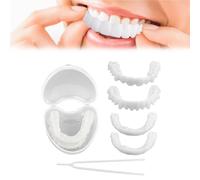 Brigtviee 2 Pares Dentadura De Silicona,Dentales Ajustables, Superior E Inferior Fundas Dentales, Dentadura Postiza Diente Blanco Falso Dentaduras Postizas Cómodas para Dientes Malos,Para Hombre Mujer