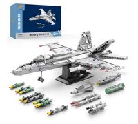 Brihappen F-18 Fighter Jet - Juego de construcción para adultos, modelo de avión militar con tren de aterrizaje retráctil, alas ajustables, soporte de exhibición, kit de avión técnico coleccionable