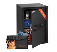 Brihard Business XL - Caja fuerte electrónica LCD de 50 cm de alto x 35 cm de ancho x 36 cm de profundidad con bolsa ignífuga, caja fuerte digital grande de oficina de 60 litros con 2 estantes de
