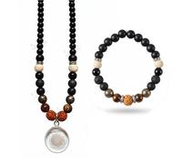 BRIJ HAAT Maha Samriddhi Yog - Collar con pulsera, protección de carga automática, con pirita Tulsi Rudraksha, ojo de tigre, obsidiana negra, Karungali, ónix de lava