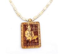 BRIJ HAAT Medallón de madera hecho a mano con el Señor Hanuman Ji Mondey con madera Kanthi Mala, estándar, madera, sin piedra preciosa, Standard, Madera, No es una piedra preciosa