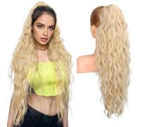 Brikabia Rubia Ponytail Extension, 26" Coleta Coleta Coleta Onda de Playa Cordón Extensión de Cabello Sintético Clip en Coleta para Mujeres Rubio Fresco