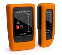 Brileine Probador de cable de red y probador Ethernet con detección POE, probador remoto RJ45 de 300 m para cable Cat5/Cat6, comprueba automáticamente la continuidad, abierto, corto, cruzado (batería