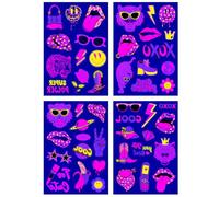 Brilla en La Oscuridad Neon Tatuajes Temporales 4 Hojas Tatuajes Fluorescentes Brillan Bajo Neon UV Luz Negra Negra Fluorescente Cuerpo Cara Tatuaje Adhesivos para Festivales Fiestas Carnaval