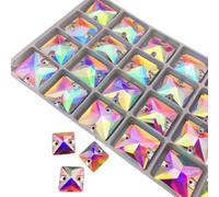 Brillabenny 1 piedra de estrás Aurora boreal plana de doble agujero, cristales brillantes para decorar vestidos, vestidos y bailes (12 mm, cuadrado)