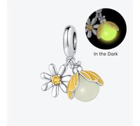 Brillan en la oscuridad Charm colgante de luciérnaga y margaritas, accesorio de pulsera de plata de ley 925, collar de pulsera Pandora compatible con, regalo para mujeres