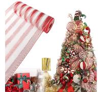 Brillante Espumillón, 26CmX 9.14M Espumillón y Guirnalda de Oropel de Navidad, Oropel de Navidad Decoración, Árbol Decoraciones De Fiestas Navideña (Blanco Rojo)