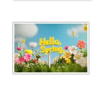 Brillante primavera con lienzo floral Arte mural Cielo azul vibrante y campos verdes Decoración mural Alegre Paisaje natural Grabados en lienzo para habitación de la guardería Sin marco 60x90cm