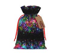 Brillante y hermosa bolsa de moda colorida con impresión artística ligera con cordón con etiqueta kraft para Navidad Halloween