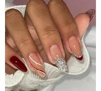 Brillantes Uñas Falsas Palillo De Almendra Francesa En Las Uñas Prensa Uñas Sin esfuerzo Un Aspecto De Manicura Profesional