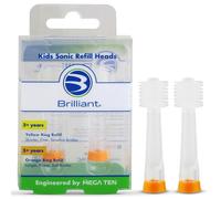 Brilliant Cabezales de repuesto para cepillo de dientes de Sonic para niños, microcerdas de microfibra limpias, 2 unidades, color naranja