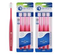 Brilliant Cepillo de dientes de cerdas suaves para adultos, cabeza redonda microfina, punta redondeada de 360 grados, cerdas sensibles, productos de higiene bucal, rojo, 6 unidades