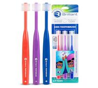 Brilliant Cepillo de dientes para niños, edad de 5 a 9 años, para niñas o niños, uso cuando llegan los dientes adultos, cabezal redondo, microcerdas limpian toda la boca, productos dentales para