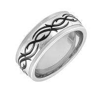 Brilliant Expressions Anillo de boda de carburo de tungsteno y acero inoxidable de 9 mm para hombre, acabado gris con diseño de incrustaciones grabadas en negro, anillo de ajuste cómodo, Carburo de