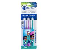 Brilliant Kids Cepillo de dientes para niños de 5 a 9 años, cuando aparecen dientes de adultos, sin BPA, microcerdas superfinas, limpia la boca alrededor, Royal-Púrpura-Verde azulado, 3 Count