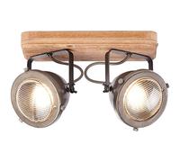 BRILLIANT Lámpara Carmen Wood spot beam 2 flg acero quemado/madera | 2x PAR51, GU10, 5W, adecuado para lámparas reflectoras (no incluidas) | Escala A ++ a E | Cabezas giratorias
