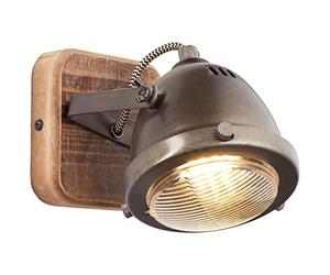 BRILLIANT Lámpara Carmen Wood spot de pared acero quemado/madera | 1x PAR51, GU10, 5W, adecuado para lámparas reflectoras (no incluidas) | Escala A ++ a E | Cabeza giratoria