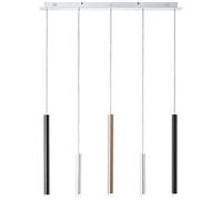 Brilliant Lámpara de techo LED de 5 focos, altura regulable, estilo café, regulable en 3 niveles mediante interruptor de pared de metal/plástico, en aluminio/negro/café, 120 x 89 cm