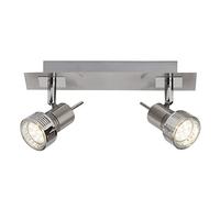 BRILLIANT lámpara Kassandra LED spot bar 2 hojas de hierro/cromo | 2x LED-PAR51, GU10, lámparas reflectoras LED de 3W incluidas, (250lm, 3000K) | Escala A ++ a E | Cabezas giratorias