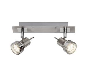 BRILLIANT lámpara Kassandra LED spot bar 2 hojas de hierro/cromo | 2x LED-PAR51, GU10, lámparas reflectoras LED de 3W incluidas, (250lm, 3000K) | Escala A ++ a E | Cabezas giratorias