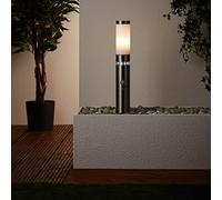 Brilliant Lámpara LED de zócalo en acero inoxidable - Lámpara exterior con detector de movimiento ajustable e interruptor crepuscular para luz decorativa LED - Lámpara de bolardo a prueba de