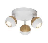 BRILLIANT lámpara Scan LED spot rondelle 3flg blanco/madera clara | 3x LED-PAR51, GU10, lámparas reflectoras LED de 3W incluidas, (250lm, 3000K) | Escala A ++ a E | Cabezas giratorias