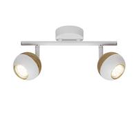 BRILLIANT lámpara Scan LED spot spot 2 luces blanco/madera clara | 2x LED-PAR51, GU10, lámparas reflectoras LED de 3W incluidas, (250lm, 3000K) | Escala A ++ a E | Cabezas giratorias