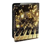 Brilliant Notes and Piano Rhyme - Soporte para pasaporte impreso de piel sintética, organizador de viaje para hombres y mujeres, 6.5 pulgadas, Black, Talla única