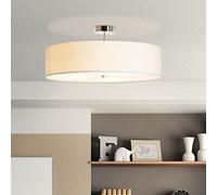 Brilliant runde Textil Deckenlampe - dekorative XXL-Deckenleuchte mit weißem Textilschirm - dimmbar über externen Dimmer - mit 3 E27-Fassungen - aus Metall/Textil, in weiß/chrom - Ø 60cm & 27cm Höhe