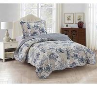 Brilliant Sunshine Blue Toile en Parches Beige y Marfil, Juego de edredón de 2 Piezas con 1 Funda, Colcha Reversible, Colcha Suave y Ligera, para Todas Las Estaciones, Individual, Azul
