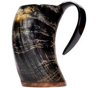 Brillibrum Taza de cuerno de vaca, diseño de cuerno de vaca, pulida con asa, vaso vikingo, recipiente para beber de cuerno de cerveza, jarra medieval, taza única para cuernos de miel (500 ml, taza de