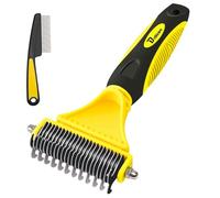 Brillirare Herramienta de cepillo para desenredar + peine de acero inoxidable, herramienta de aseo para mascotas, rastrillo de hoja de 2 lados para gatos y perros, peine para quitar fácilmente tapetes