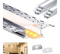 Brillivanture Perfil aluminio tira led de 2M en 6 piezas, perfil aluminio tira led pladur empotrable curvo con difusor opal, canaleta LED de perfil led empotrar para tiras en techos y paredes